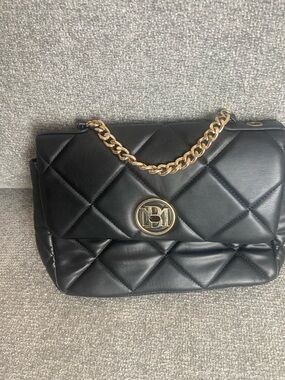 Badgley Mischka Black Quilted Satchel with Gold Chain